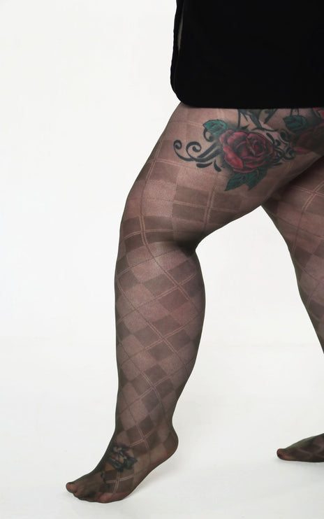 Diamond-Patterned Tights - Black