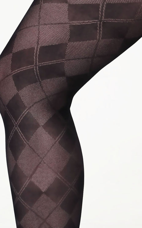 Diamond-Patterned Tights - Black