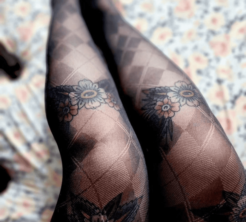 Diamond-Patterned Tights - Black