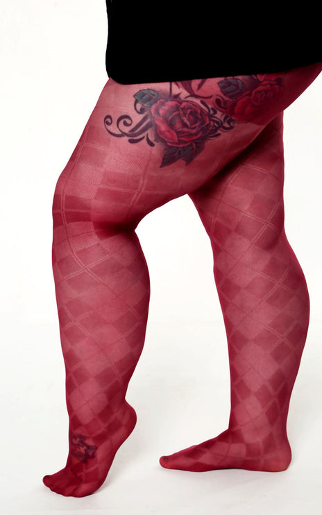 Diamond-Patterned Tights - Fine Wine