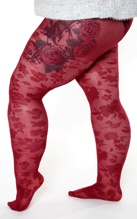 Floral-Patterned Tights - Fine Wine