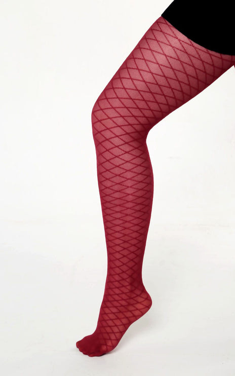 Fishnet-Effect Tights - Fine Wine