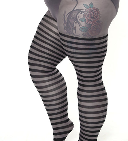 Striped Tights - Charcoal Grey