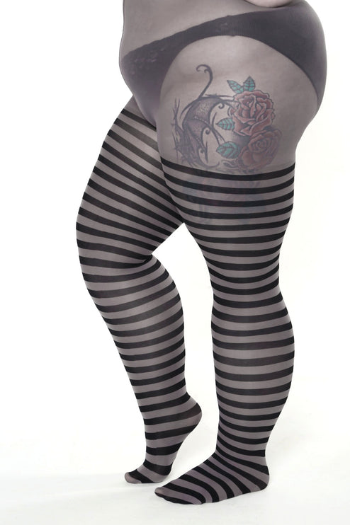 Striped Tights - Charcoal Grey