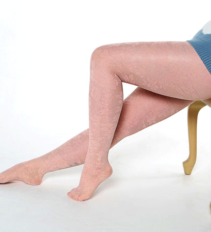 Floral-Patterned Tights - Coral Pink