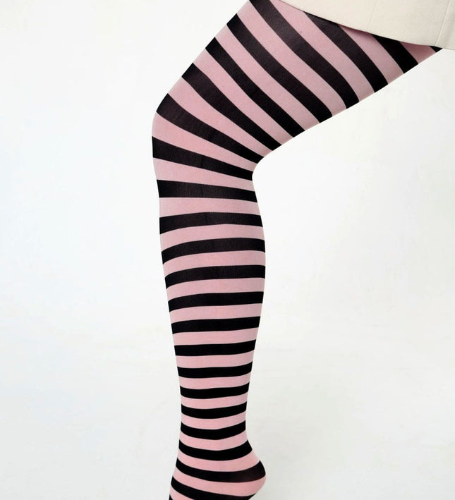 Striped Tights - Coral Pink