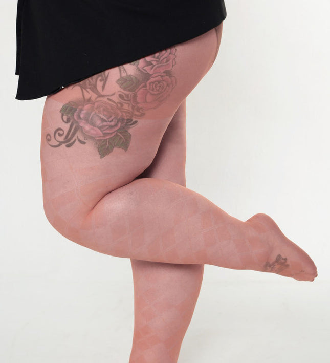 Diamond-Patterned Tights - Coral Pink