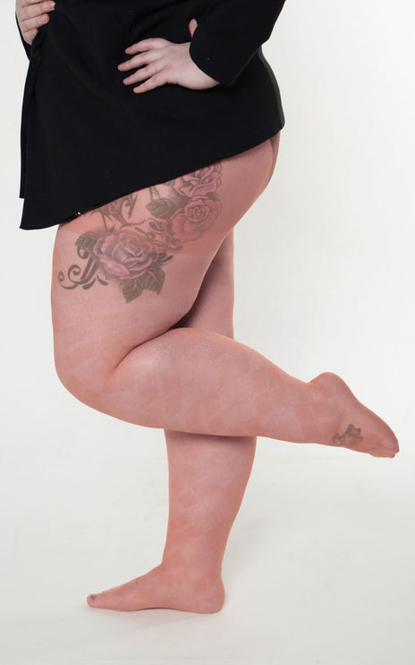 Diamond-Patterned Tights - Coral Pink