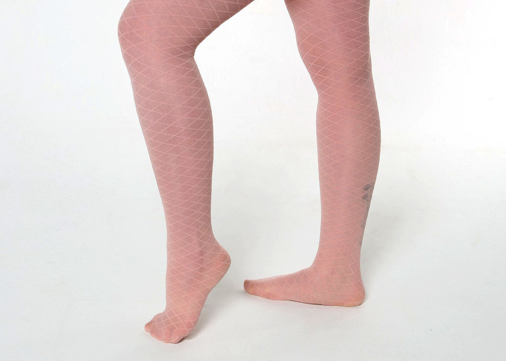 Fishnet-Effect Tights - Coral Pink