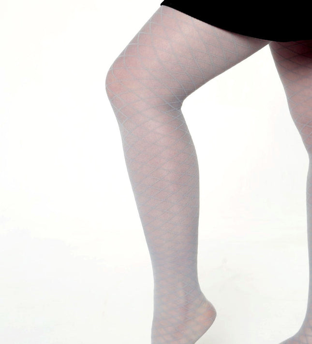 Fishnet-Effect Tights - Pale Grey