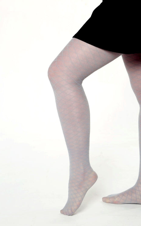 Fishnet-Effect Tights - Pale Grey