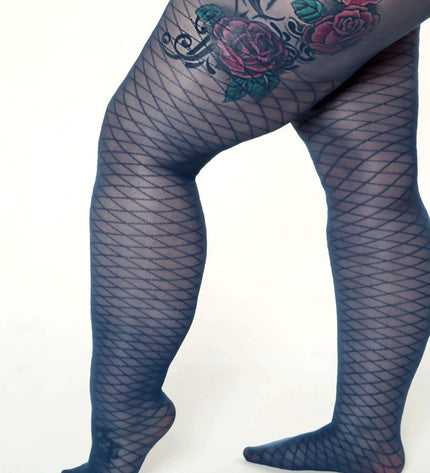 Fishnet-Effect Tights - Teal