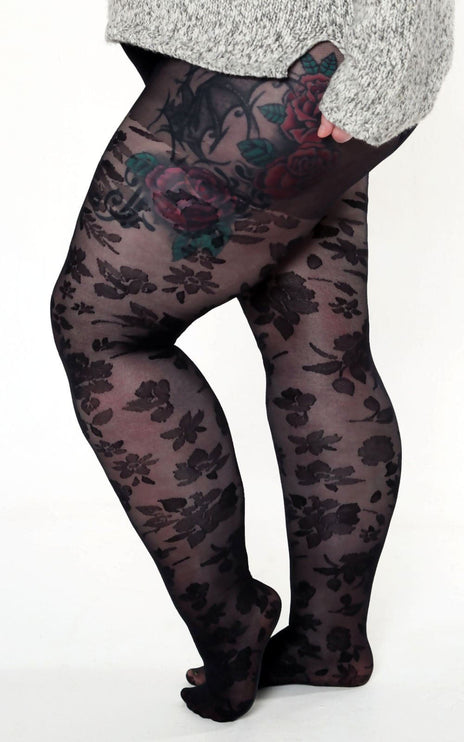 Floral-Patterned Tights - Black