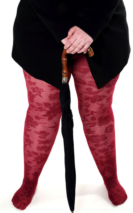 Floral-Patterned Tights - Fine Wine