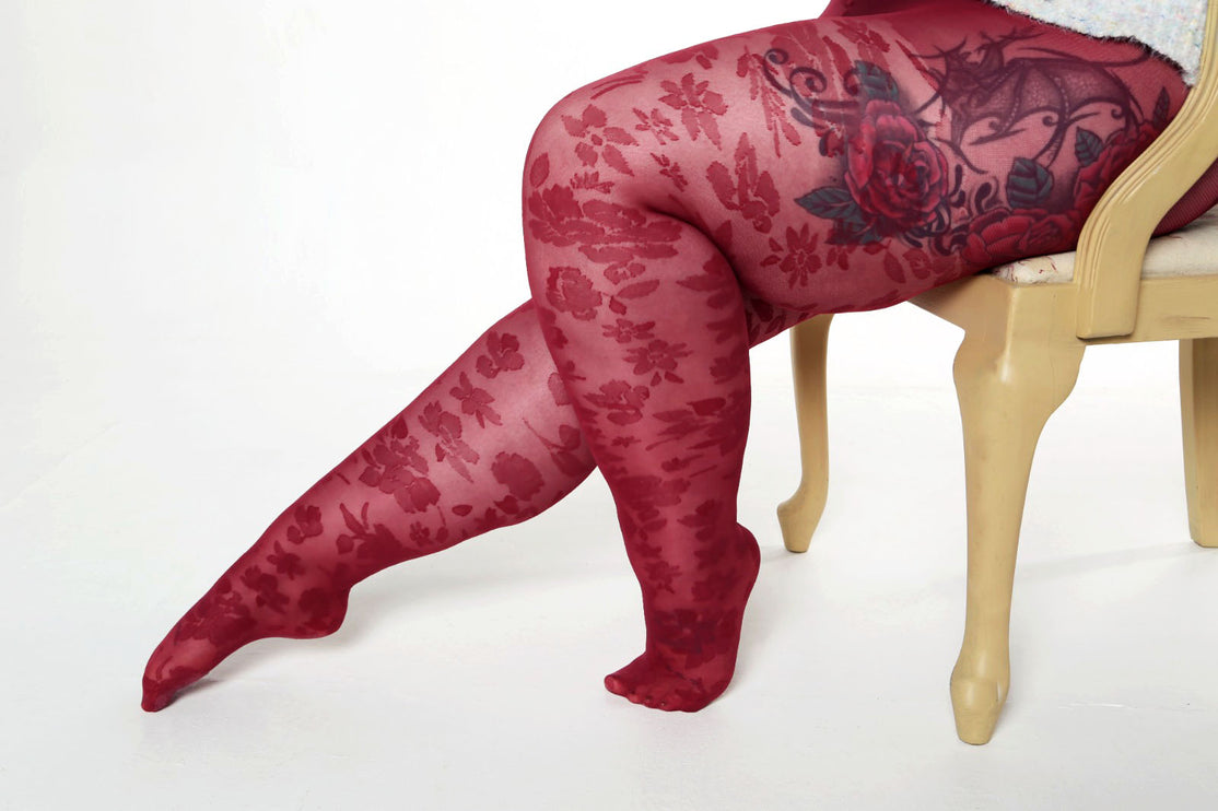 Floral-Patterned Tights - Fine Wine