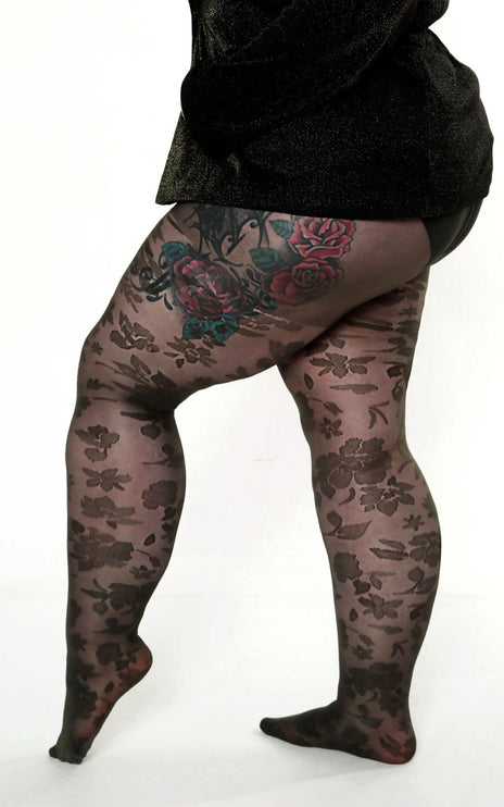 Floral-Patterned Tights - Black