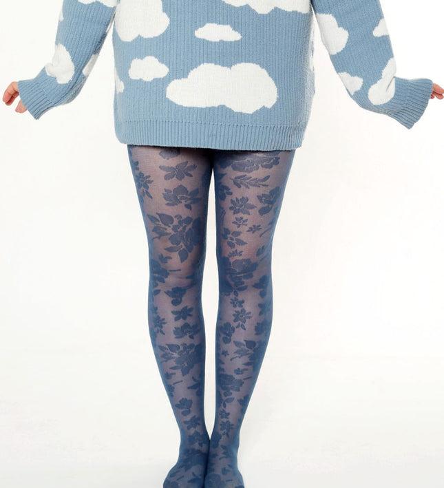 Floral-Patterned Tights - Teal