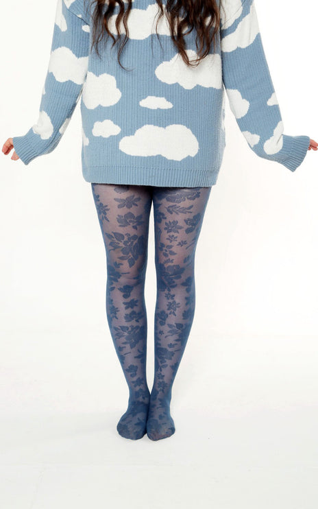 Floral-Patterned Tights - Teal