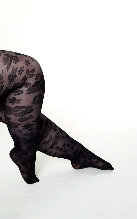 Floral-Patterned Tights - Black