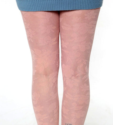 Floral-Patterned Tights - Coral Pink