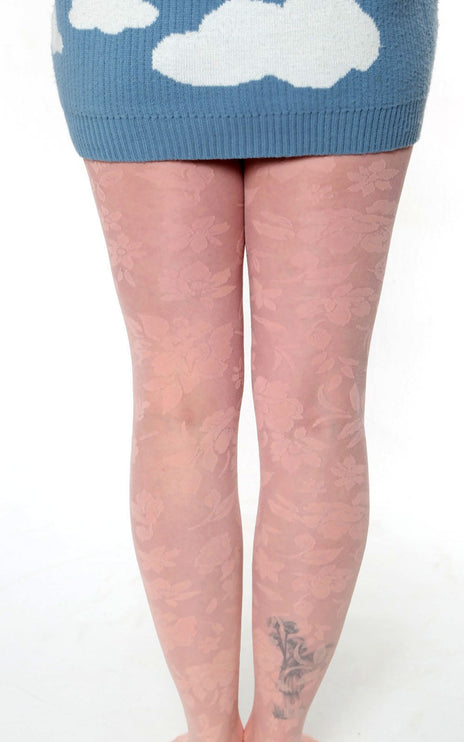 Floral-Patterned Tights - Coral Pink