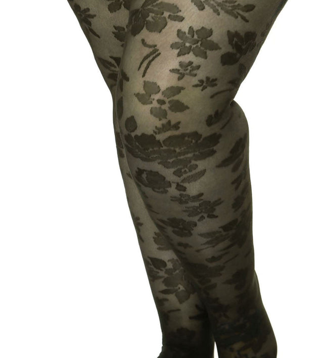 Floral-Patterned Tights - Khaki