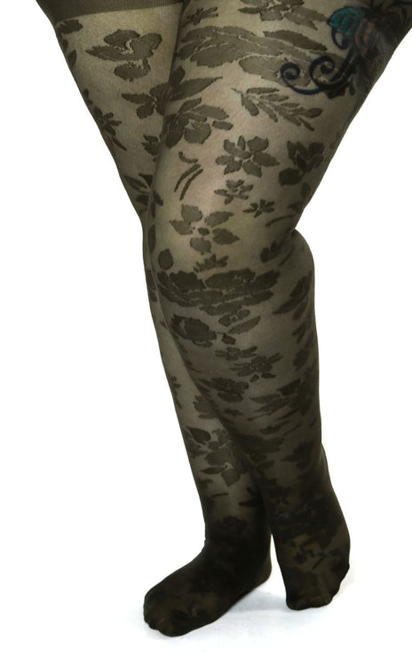 Floral-Patterned Tights - Khaki