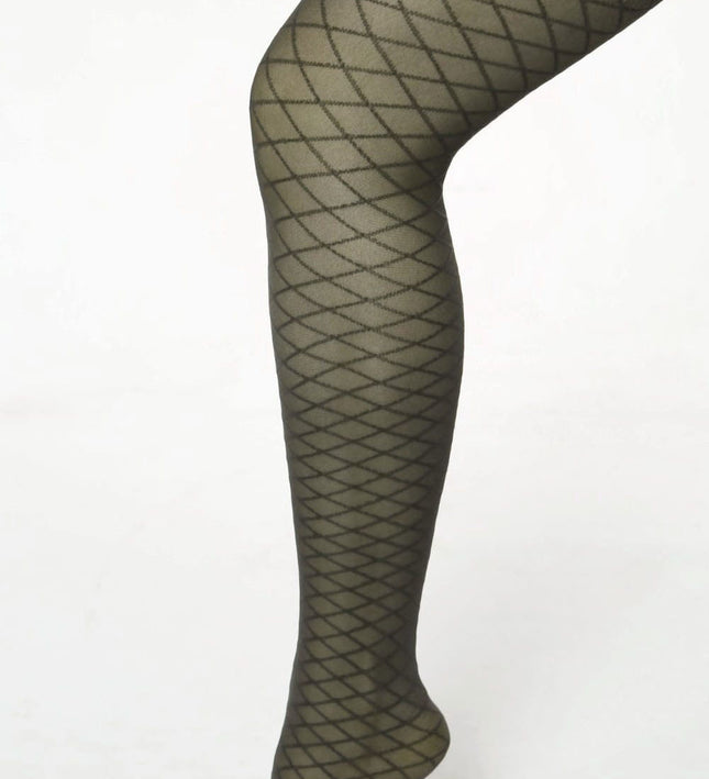 Fishnet-Effect Tights - Khaki