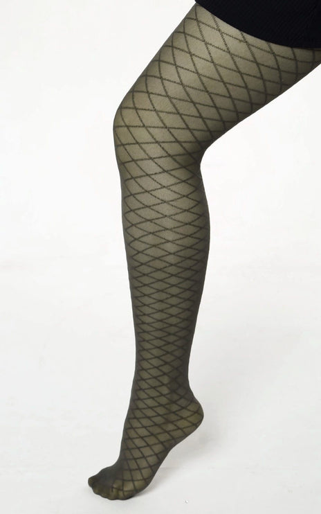 Fishnet-Effect Tights - Khaki