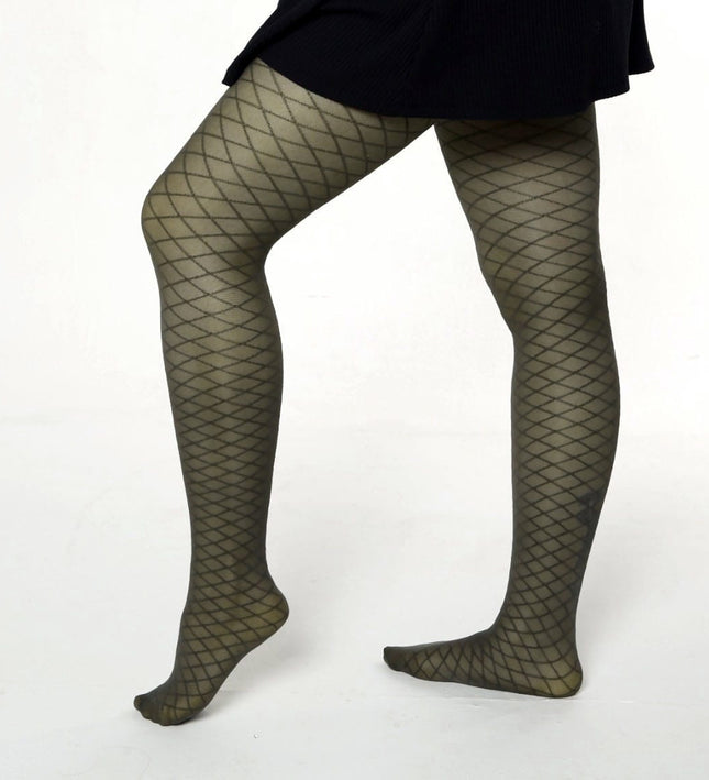 Fishnet-Effect Tights - Khaki