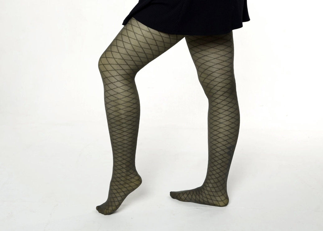 Fishnet-Effect Tights - Khaki