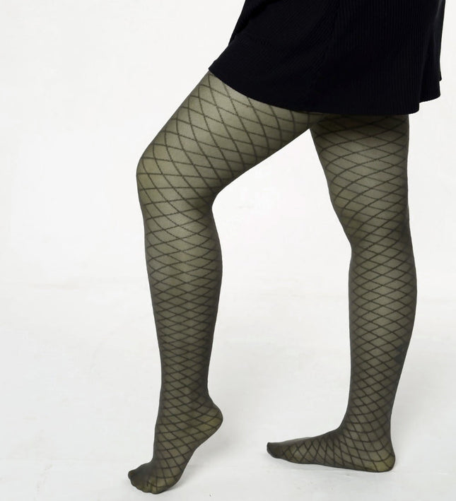 Fishnet-Effect Tights - Khaki