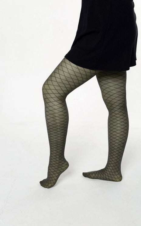 Fishnet-Effect Tights - Khaki