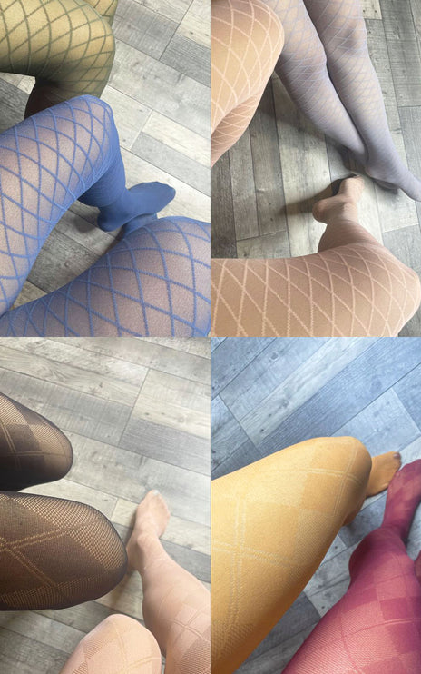 Diamond-Patterned Tights - Fine Wine