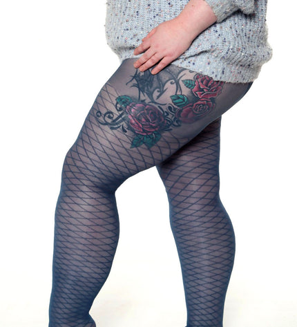 Fishnet-Effect Tights - Teal