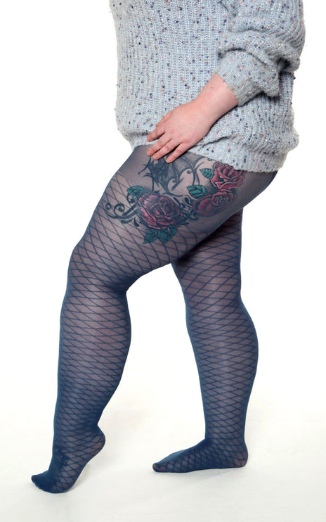 Fishnet-Effect Tights - Teal