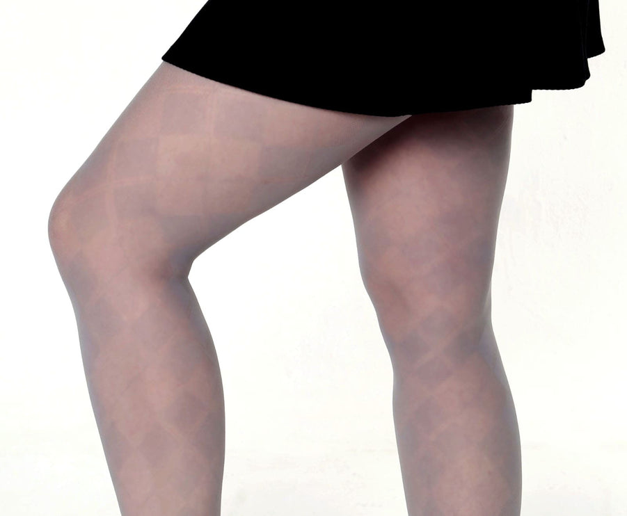 Diamond-Patterned Tights - Pale Grey