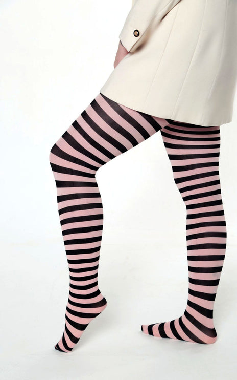 Striped Tights - Coral Pink