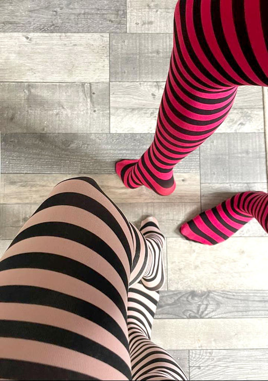 Striped Tights - Coral Pink