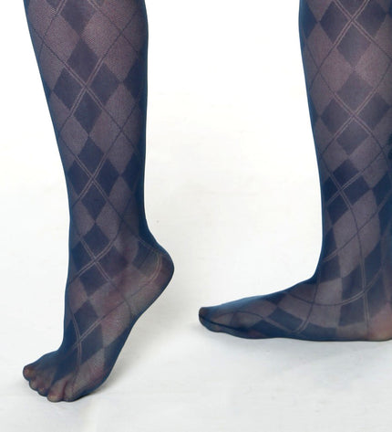 Diamond-Patterned Tights - Teal