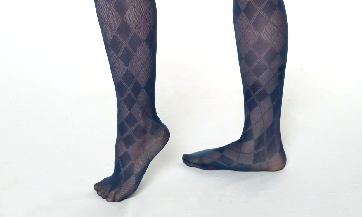 Diamond-Patterned Tights - Teal