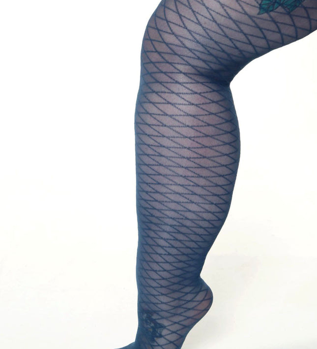 Fishnet-Effect Tights - Teal