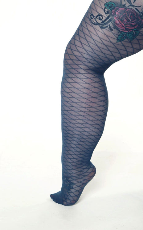 Fishnet-Effect Tights - Teal