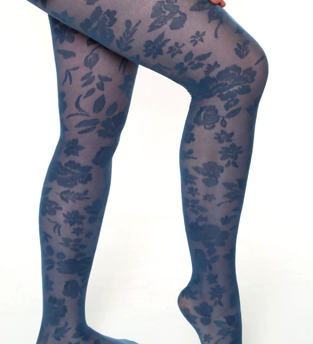 Floral-Patterned Tights - Teal