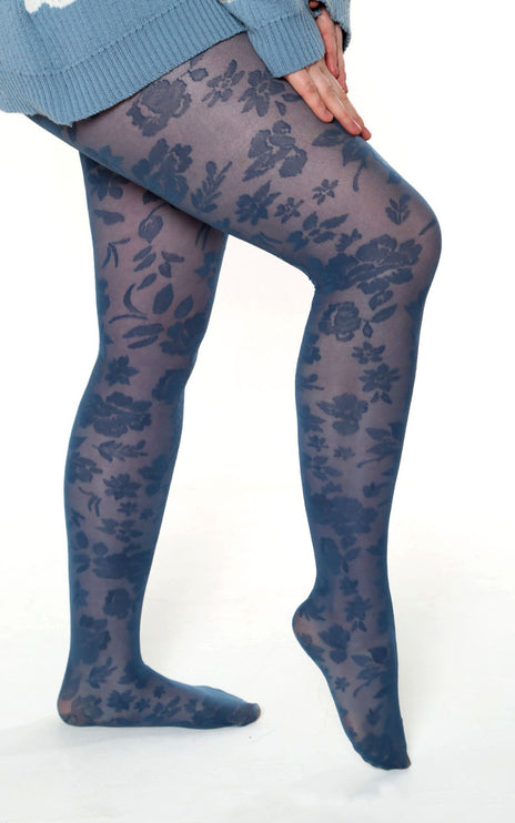 Floral-Patterned Tights - Teal