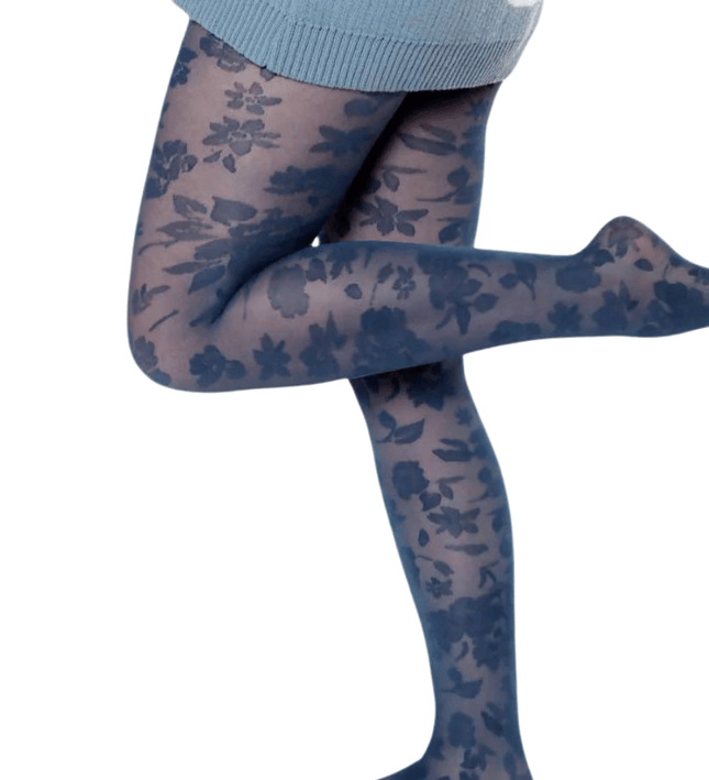 Floral-Patterned Tights - Teal