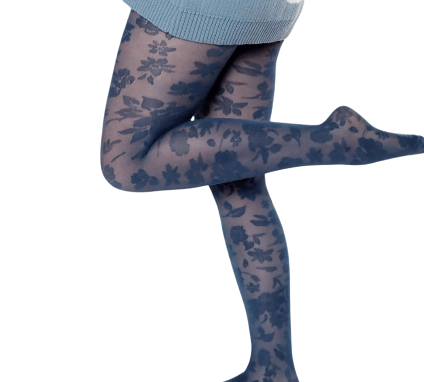 Floral-Patterned Tights - Teal