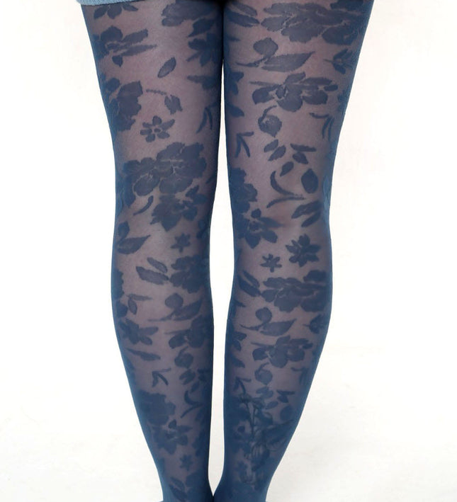 Floral-Patterned Tights - Teal