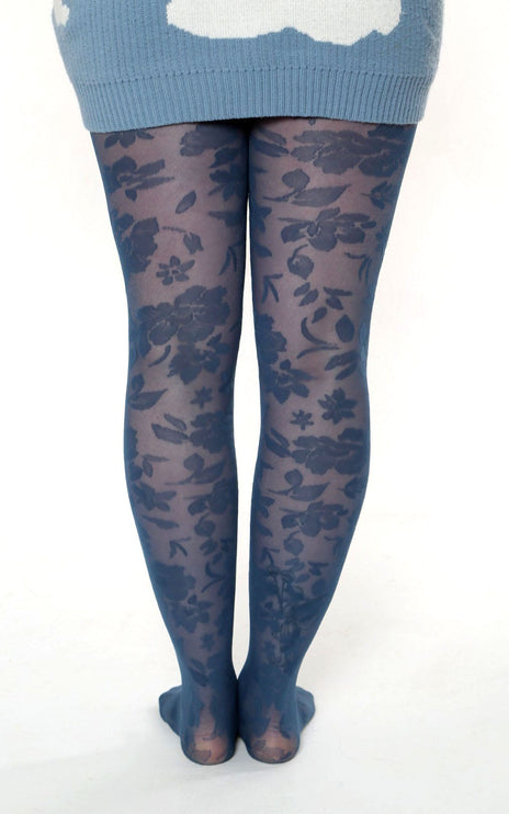 Floral-Patterned Tights - Teal