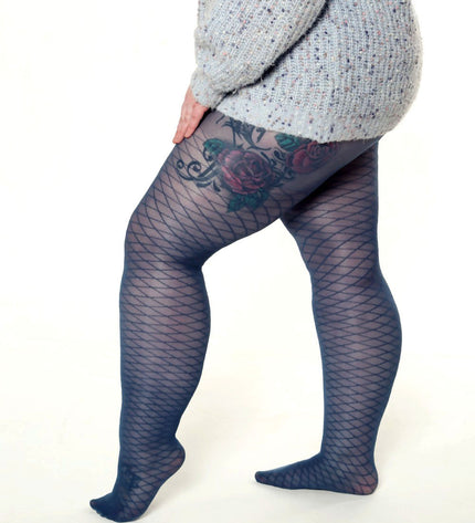 Fishnet-Effect Tights - Teal